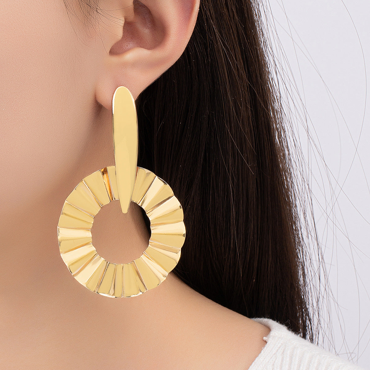 18K Gold-Plated Open Lotus Leaf Drop Earrings
