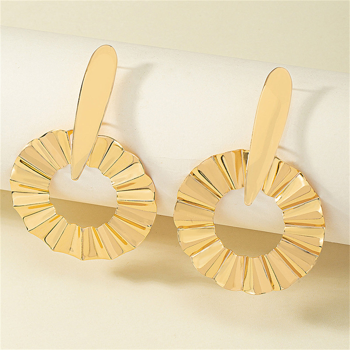 18K Gold-Plated Open Lotus Leaf Drop Earrings