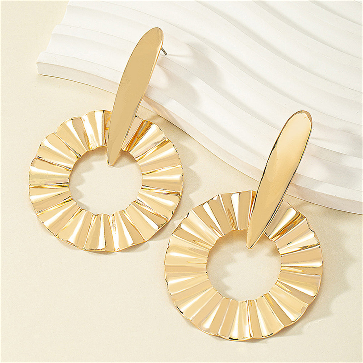 18K Gold-Plated Open Lotus Leaf Drop Earrings