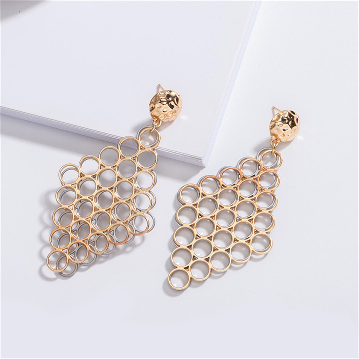 Two Tone Rhombus Honeycomb Drop Earrings