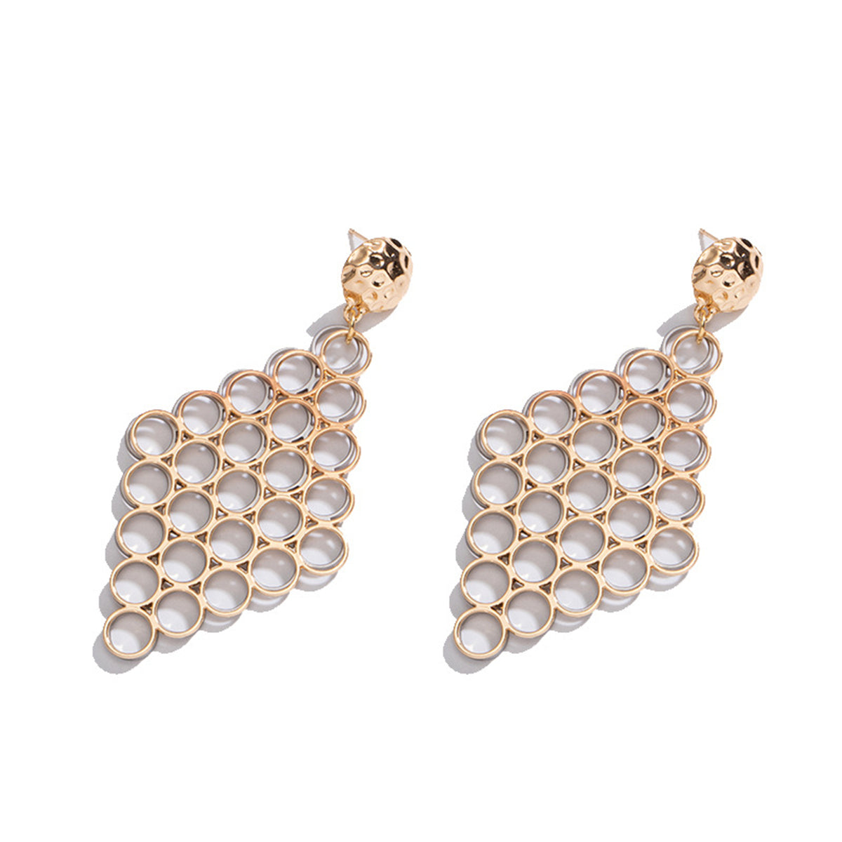 Two Tone Rhombus Honeycomb Drop Earrings