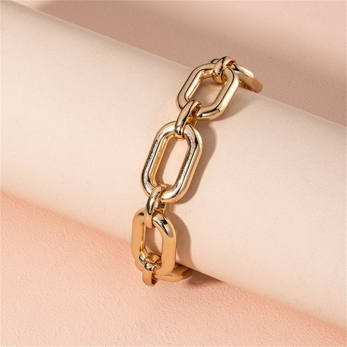 18K Gold-Plated Open Oval Toggle Bracelet, gold bracelet for women, dainty minimalist design, side view