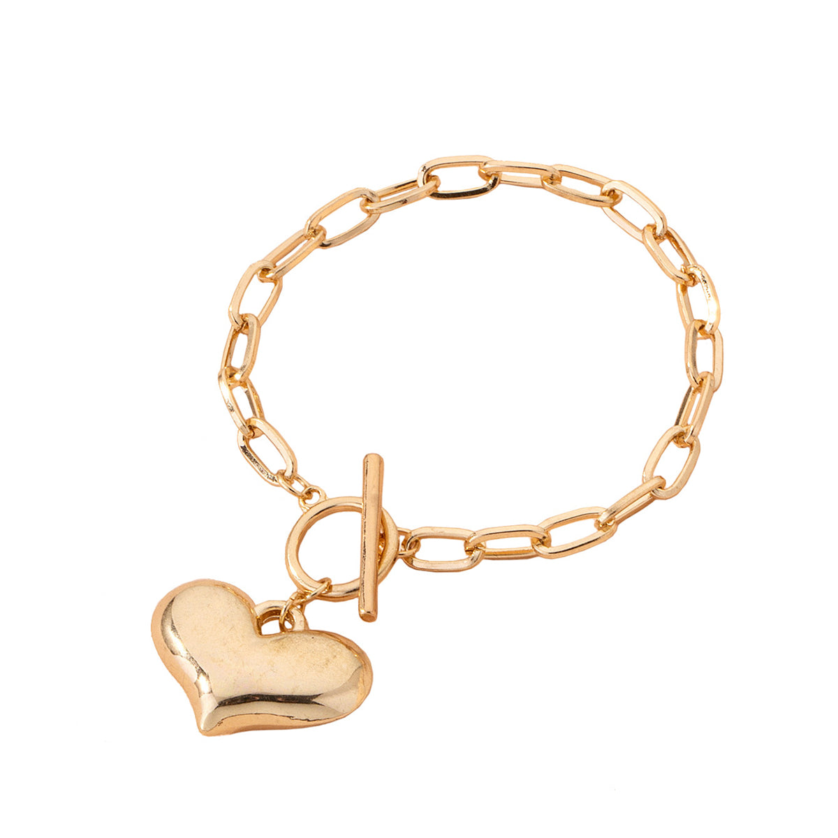18K Gold-Plated Heart Pendant Toggle Bracelet, gold bracelet for women, everyday style, front view