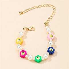Multicolor Polymer Clay & Pearl Smiley Station Bracelet