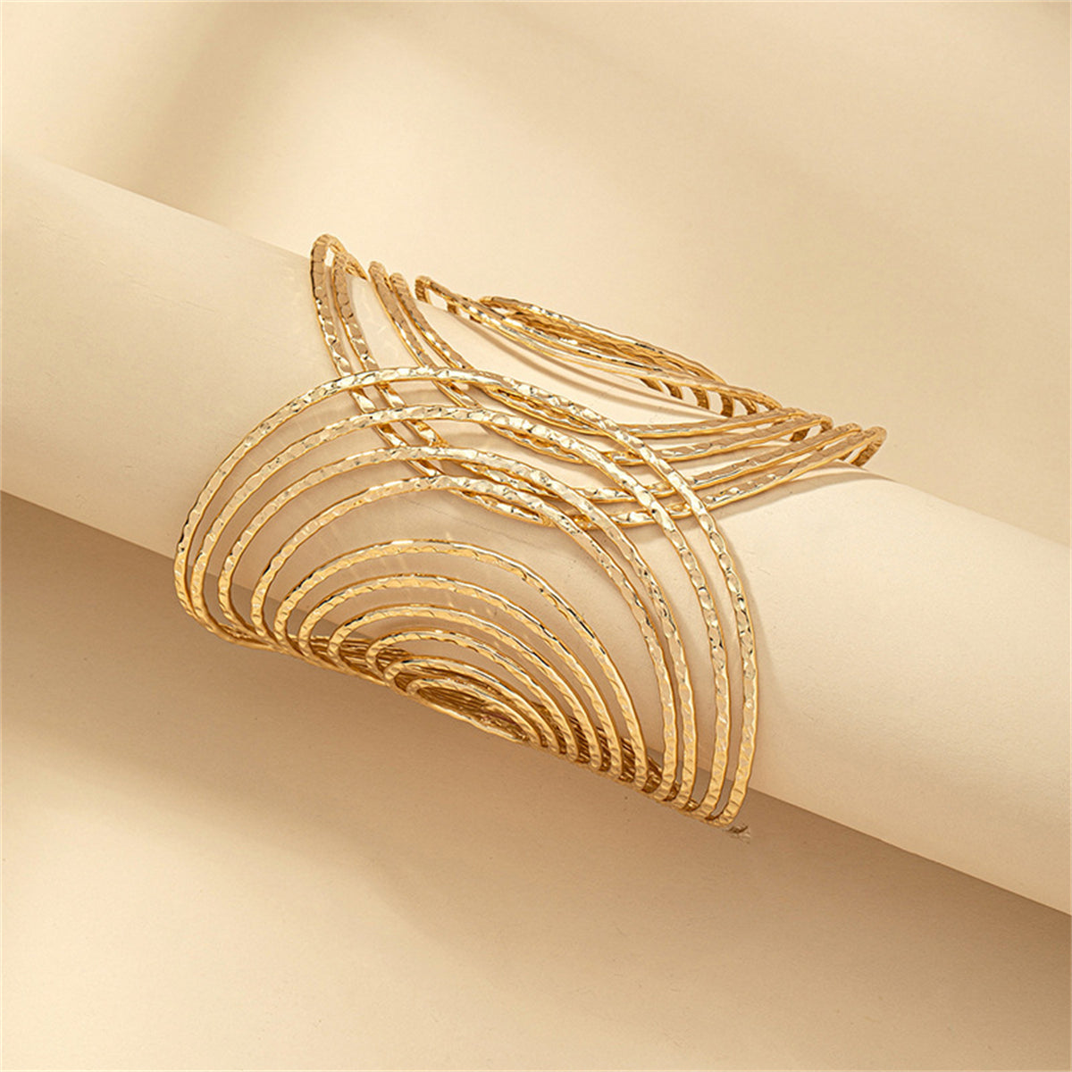 18K Gold-Plated Textured Vortex Cuff, gold bracelet for women, everyday style, lifestyle look