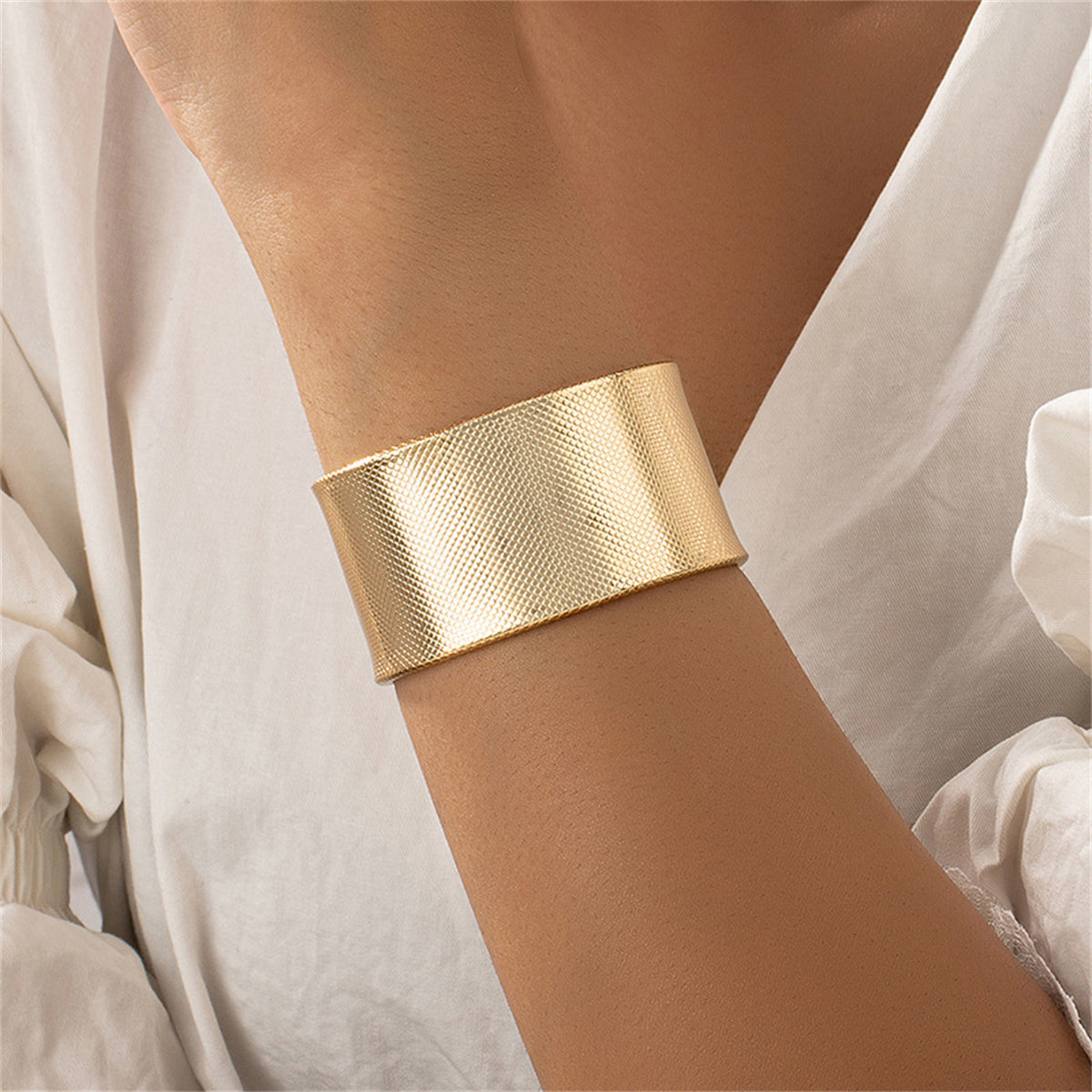 18K Gold-Plated Textured Cuff Bracelet, gold bracelet for women, vintage-inspired design, front view