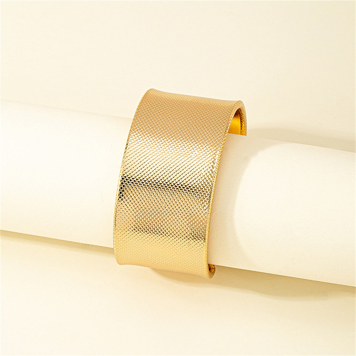18K Gold-Plated Textured Cuff Bracelet, gold bracelet for women, vintage-inspired design, detail close-up