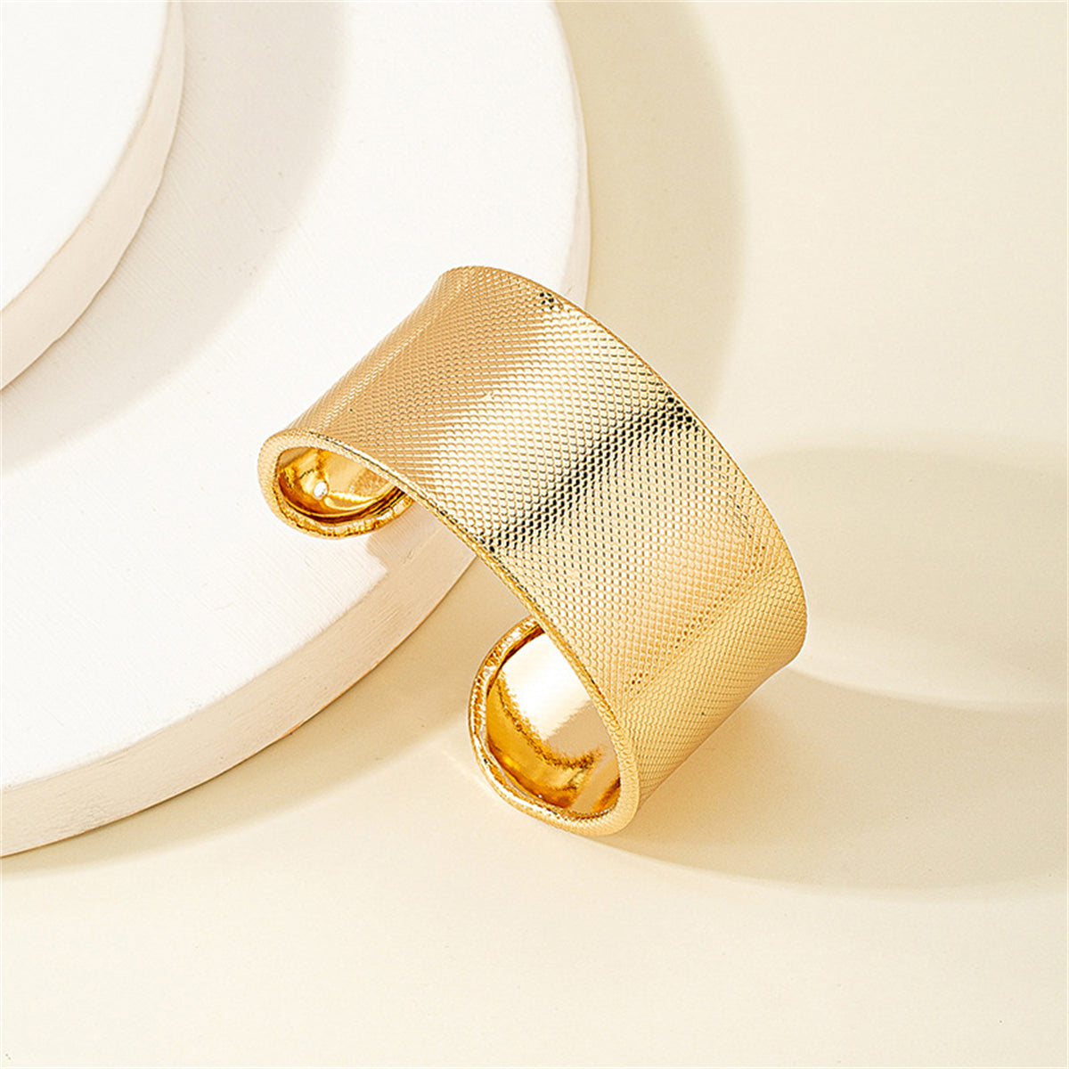 18K Gold-Plated Textured Cuff Bracelet, gold bracelet for women, vintage-inspired design, lifestyle look