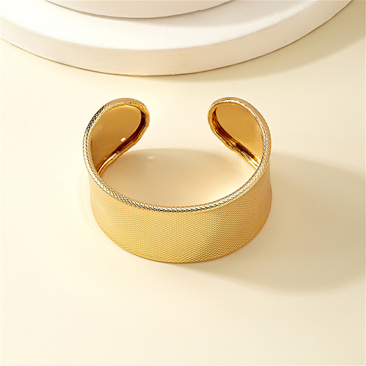 18K Gold-Plated Textured Cuff Bracelet, gold bracelet for women, vintage-inspired design, side view