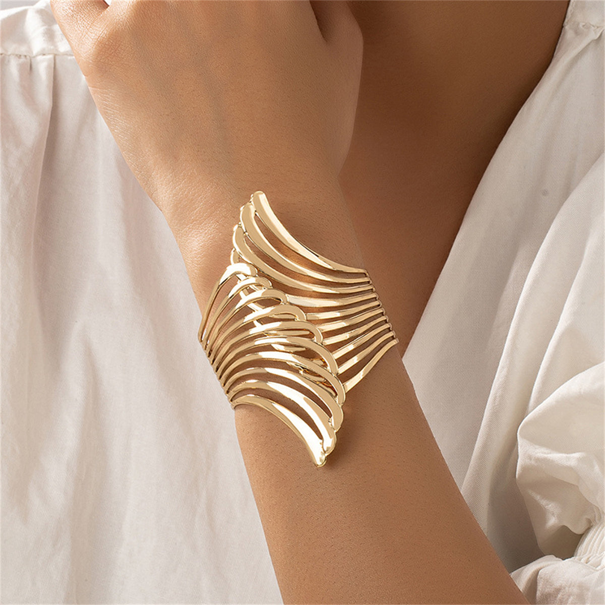 18K Gold-Plated Wing Bypass Hinge Bangle, gold bangle bracelet, vintage-inspired design, styled look