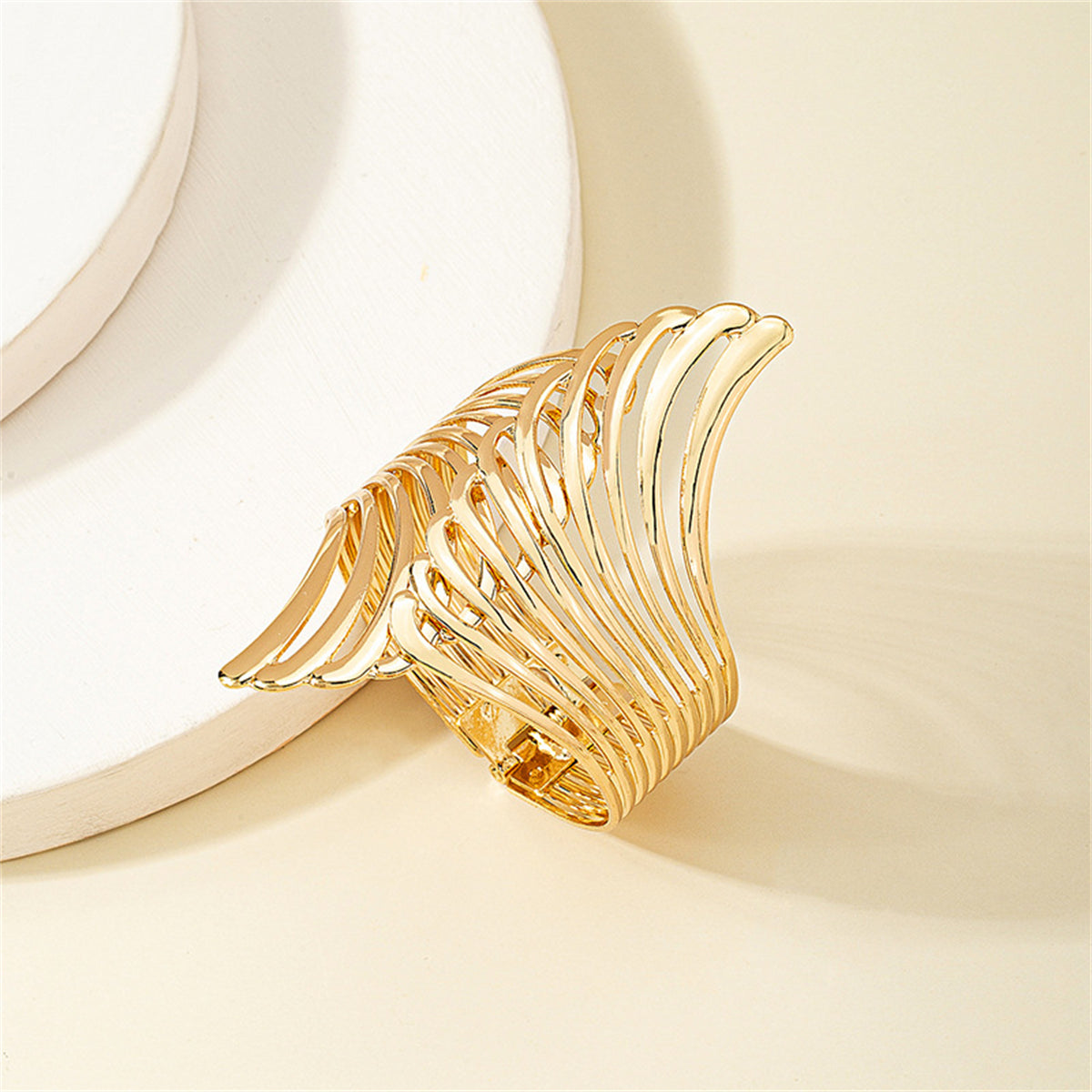 18K Gold-Plated Wing Bypass Hinge Bangle, gold bangle bracelet, vintage-inspired design, lifestyle look