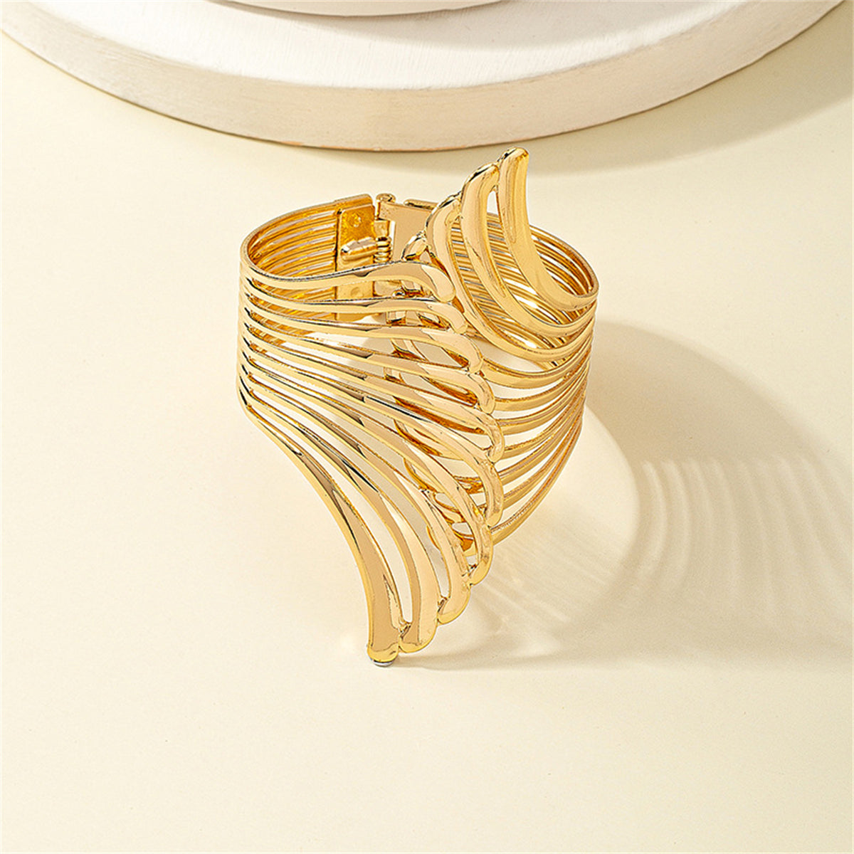 18K Gold-Plated Wing Bypass Hinge Bangle, gold bangle bracelet, vintage-inspired design, side view