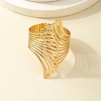 18K Gold-Plated Wing Bypass Hinge Bangle, gold bangle bracelet, vintage-inspired design, side view
