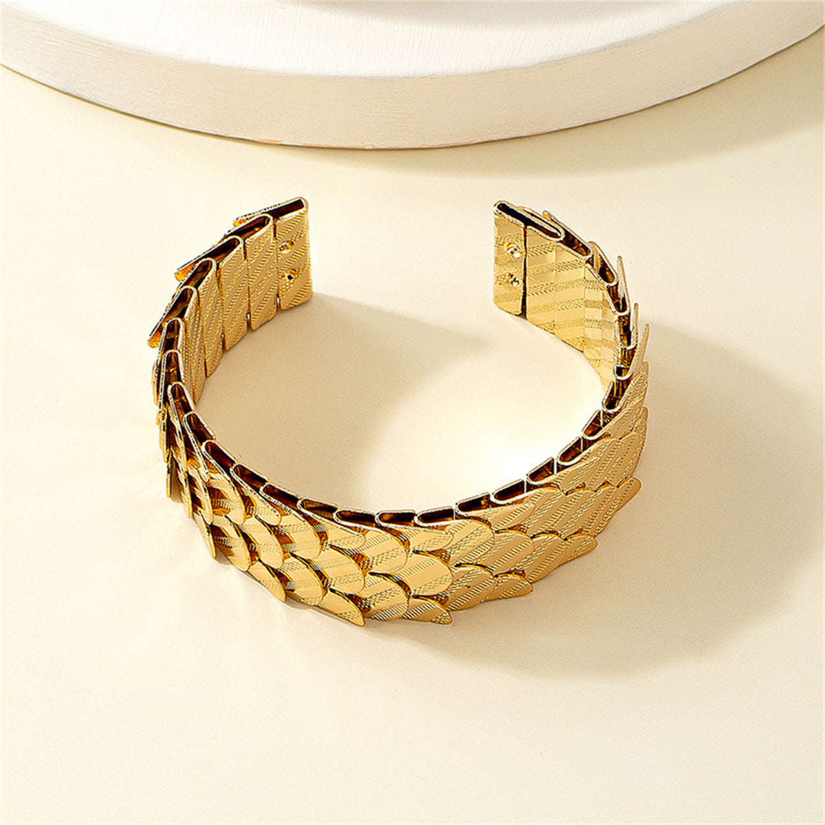 18K Gold-Plated Scale Cuff Bracelet, gold bracelet for women, elegant gift for her, side view