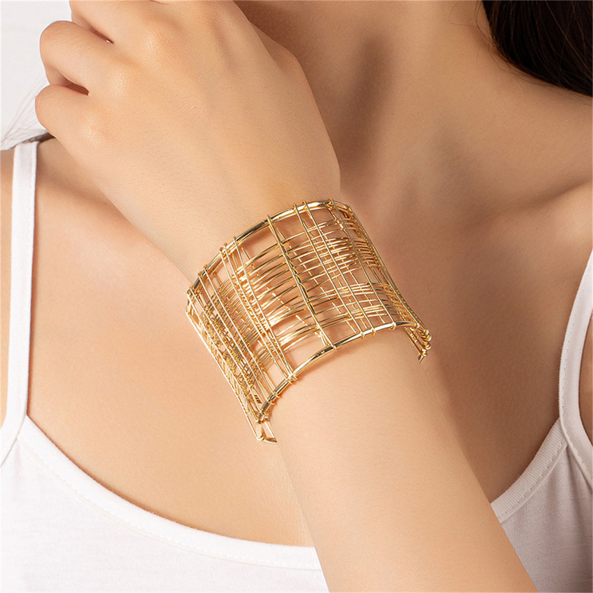 18K Gold-Plated Web Cuff, gold bracelet for women, dainty minimalist design, styled look
