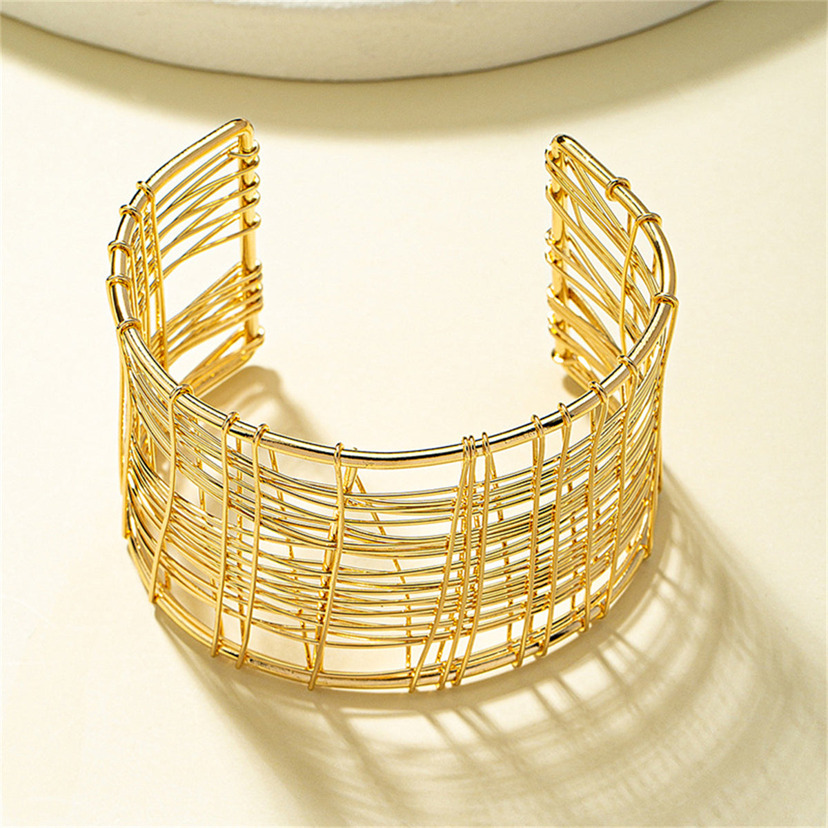 18K Gold-Plated Web Cuff, gold bracelet for women, dainty minimalist design, lifestyle look