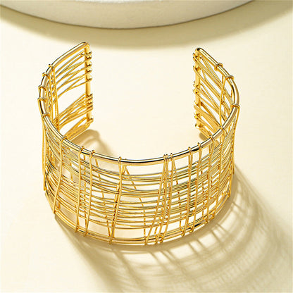 18K Gold-Plated Web Cuff, gold bracelet for women, dainty minimalist design, lifestyle look