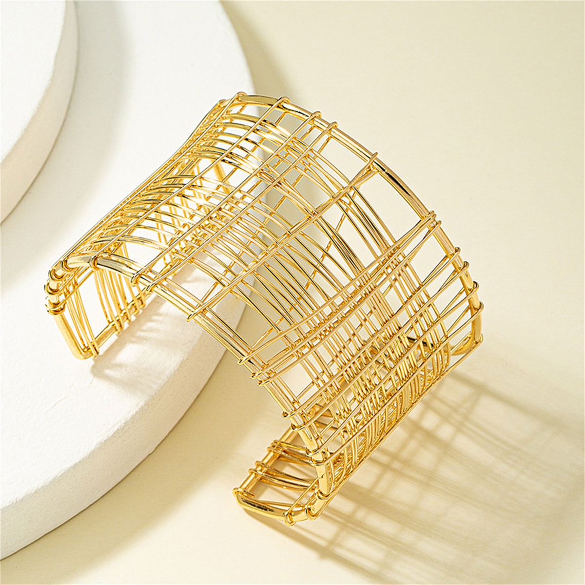 18K Gold-Plated Web Cuff, gold bracelet for women, dainty minimalist design, side view
