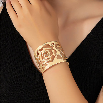 18K Gold-Plated Openwork Lotus Cuff, gold bracelet for women, everyday style, styled look
