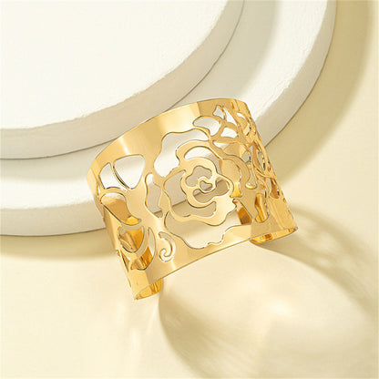18K Gold-Plated Openwork Lotus Cuff, gold bracelet for women, everyday style, lifestyle look