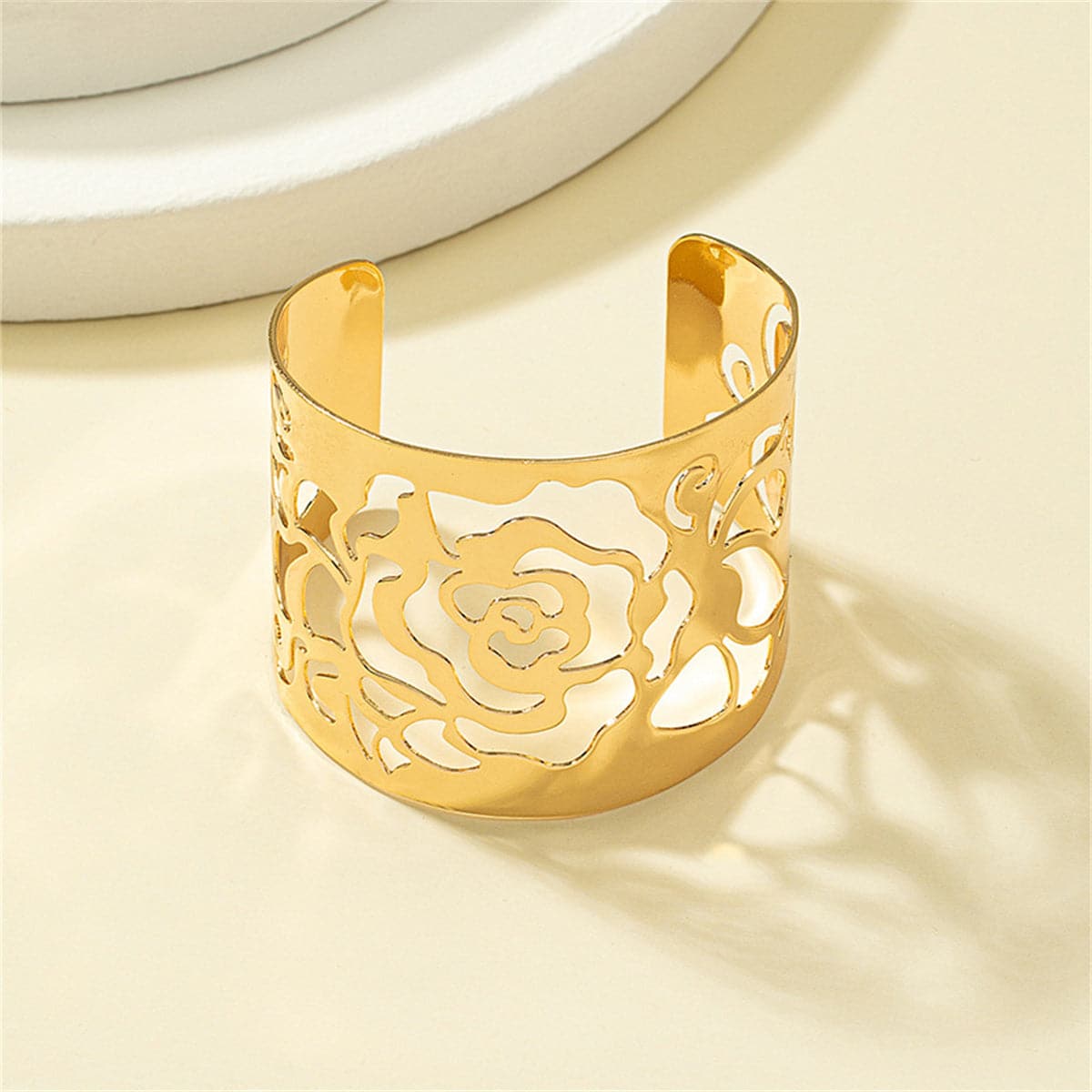 18K Gold-Plated Openwork Lotus Cuff, gold bracelet for women, everyday style, side view