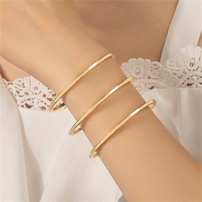 18K Gold-Plated Layered Cuff, gold bracelet for women, dainty minimalist design, front view