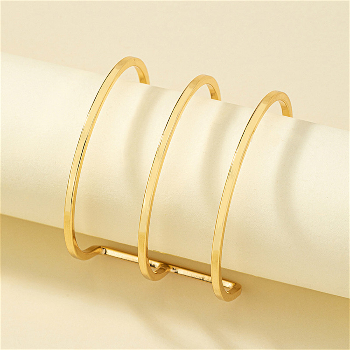18K Gold-Plated Layered Cuff, gold bracelet for women, dainty minimalist design, side view