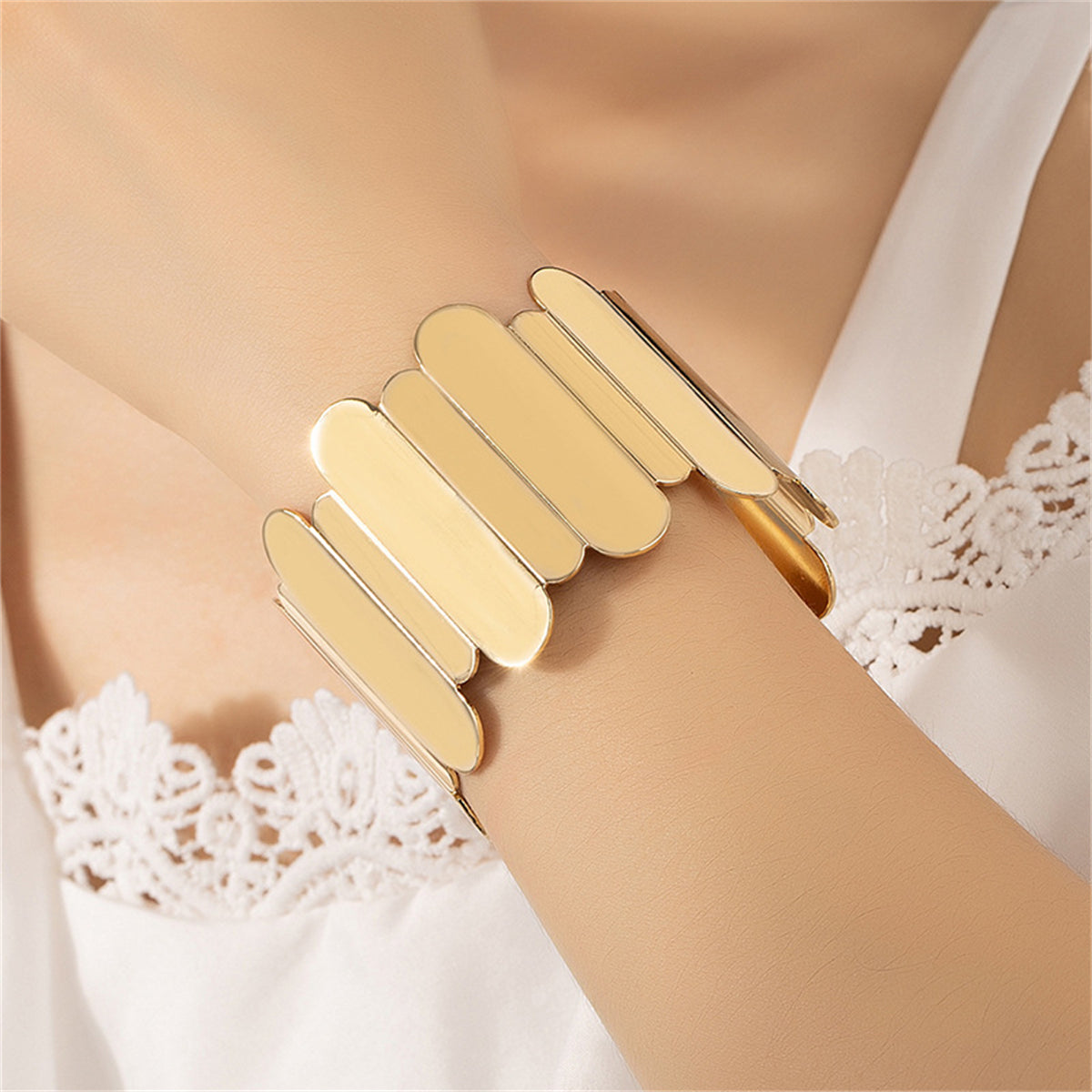 18K Gold-Plated Uneven Oval Cuff, gold bracelet for women, everyday style, styled look