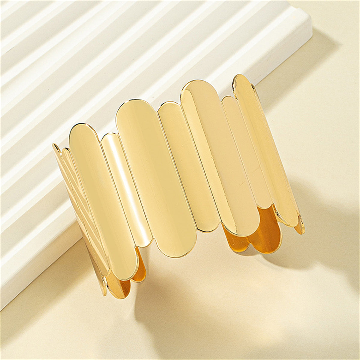18K Gold-Plated Uneven Oval Cuff, gold bracelet for women, everyday style, side view