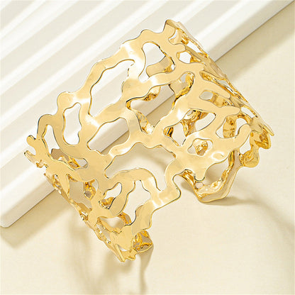 18K Gold-Plated Openwork Cuff, gold bracelet for women, botanical inspired, lifestyle look