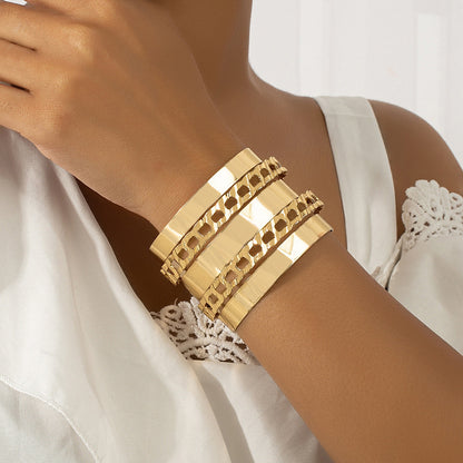 18K Gold-Plated Figaro Layered Wrap Cuff, gold bracelet for women, elegant gift for her, front view