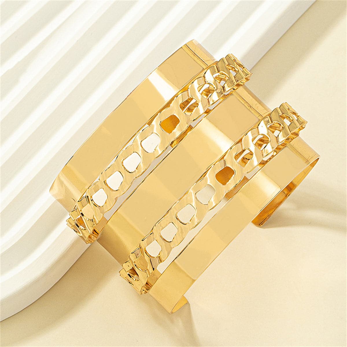 18K Gold-Plated Figaro Layered Wrap Cuff, gold bracelet for women, elegant gift for her, side view