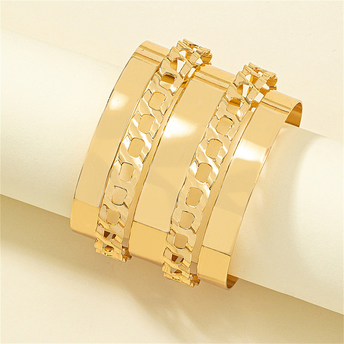 18K Gold-Plated Figaro Layered Wrap Cuff, gold bracelet for women, elegant gift for her, lifestyle look