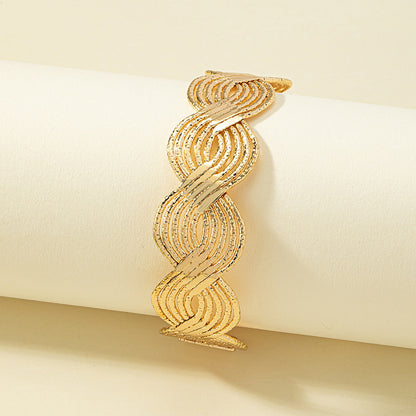18K Gold-Plated Wave Pattern Cuff, gold bracelet for women, everyday style, lifestyle look
