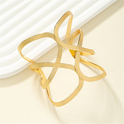 18K Gold-Plated Frosted Geometric Cuff, gold bracelet for women, dainty minimalist design, detail close-up