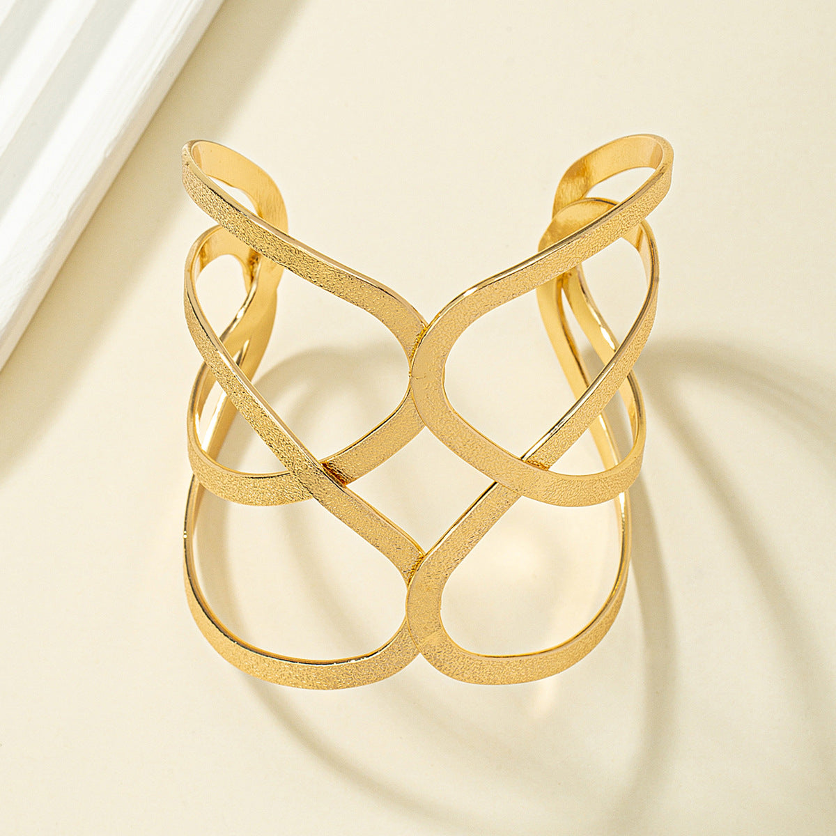 18K Gold-Plated Frosted Geometric Cuff, gold bracelet for women, dainty minimalist design, lifestyle look