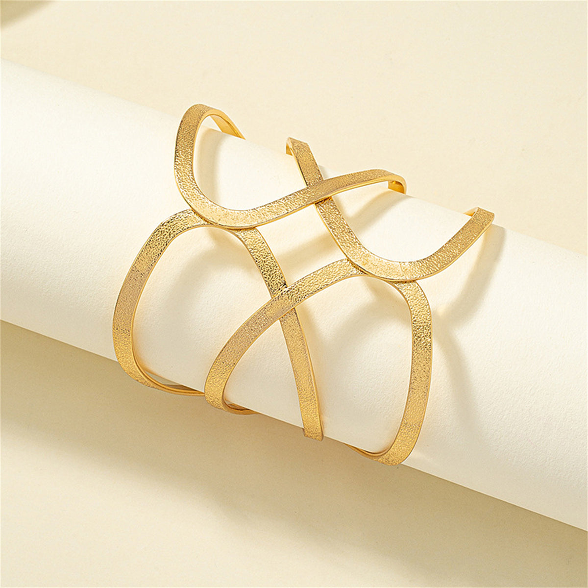 18K Gold-Plated Frosted Geometric Cuff, gold bracelet for women, dainty minimalist design, side view