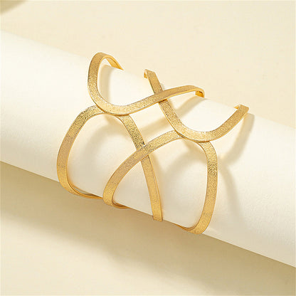 18K Gold-Plated Frosted Geometric Cuff, gold bracelet for women, dainty minimalist design, side view
