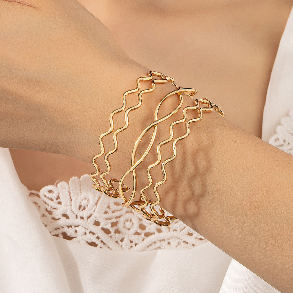 18K Gold-Plated Swivel Heartbeat Layered Cuff, gold bracelet for women, everyday style, front view