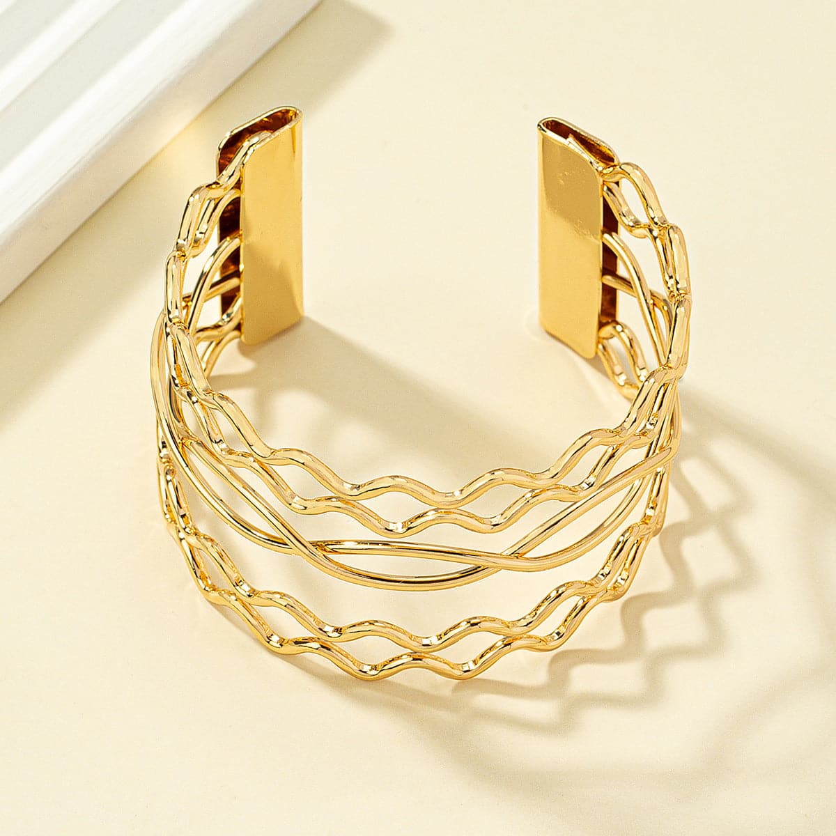 18K Gold-Plated Swivel Heartbeat Layered Cuff, gold bracelet for women, everyday style, side view