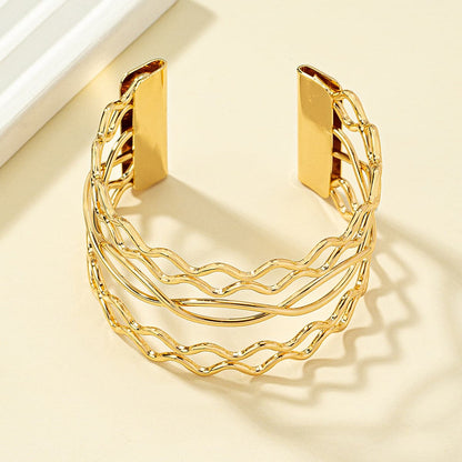 18K Gold-Plated Swivel Heartbeat Layered Cuff, gold bracelet for women, everyday style, side view