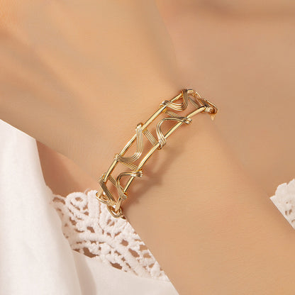 18K Gold-Plated Rattan Cuff, gold bracelet for women, everyday style, front view