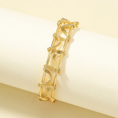 18K Gold-Plated Rattan Cuff, gold bracelet for women, everyday style, lifestyle look