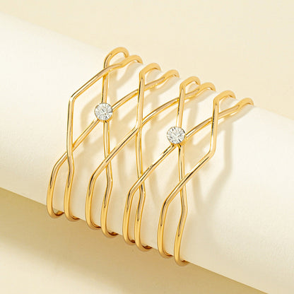 Cubic Zirconia and 18K Gold-Plated Crossing Cuff, gold bracelet for women, elegant gift for her, side view