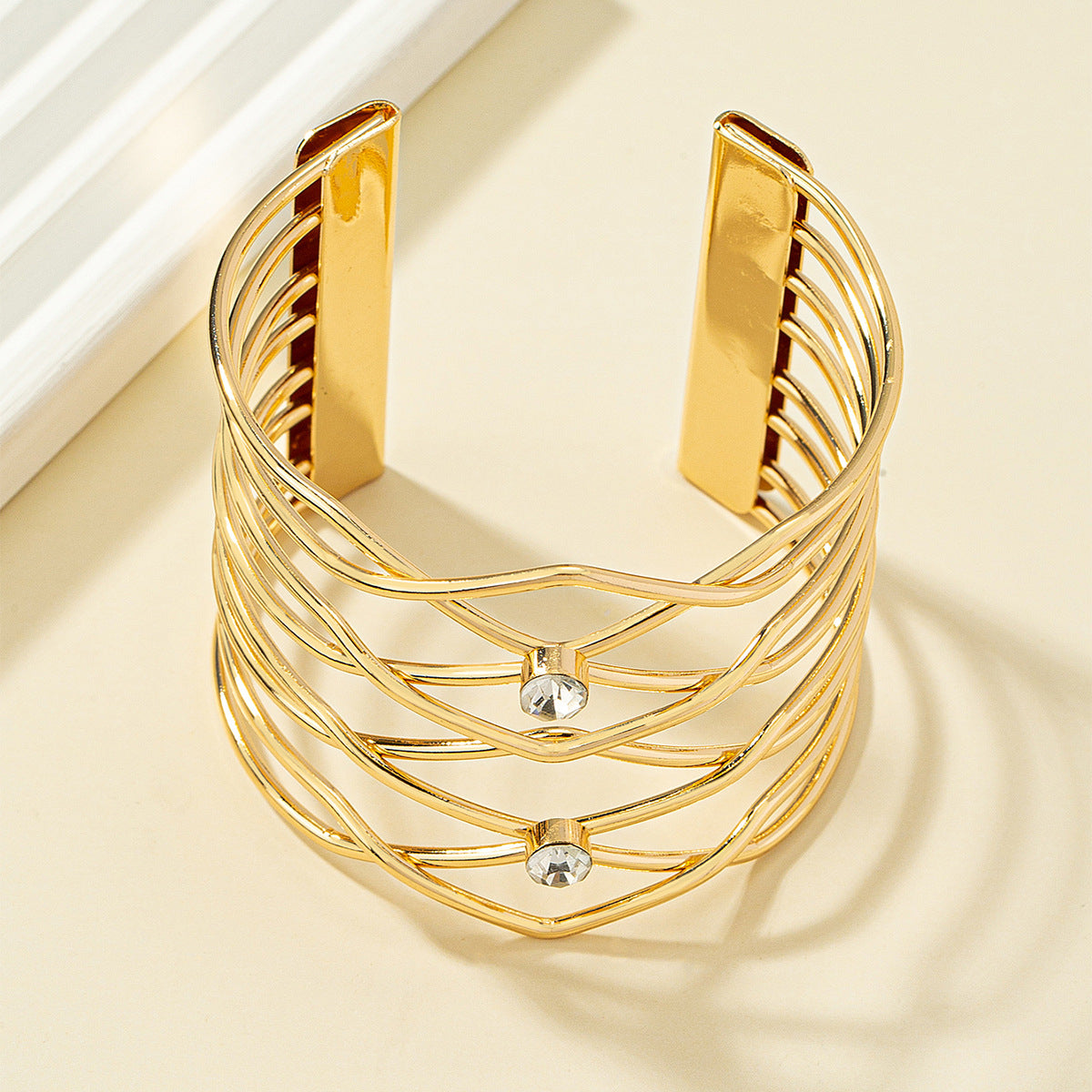 Cubic Zirconia and 18K Gold-Plated Crossing Cuff, gold bracelet for women, elegant gift for her, lifestyle look