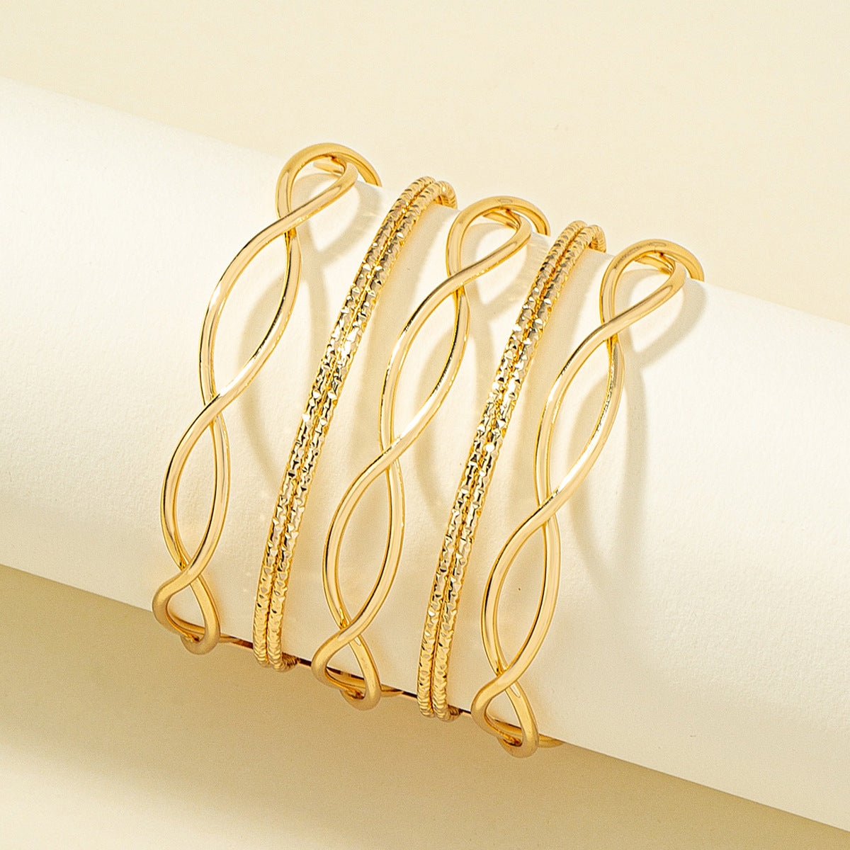 18K Gold-Plated Textured Heartbeat Layered Cuff, gold bracelet for women, vintage-inspired design, side view