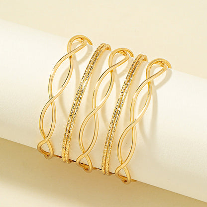 18K Gold-Plated Textured Heartbeat Layered Cuff, gold bracelet for women, vintage-inspired design, side view