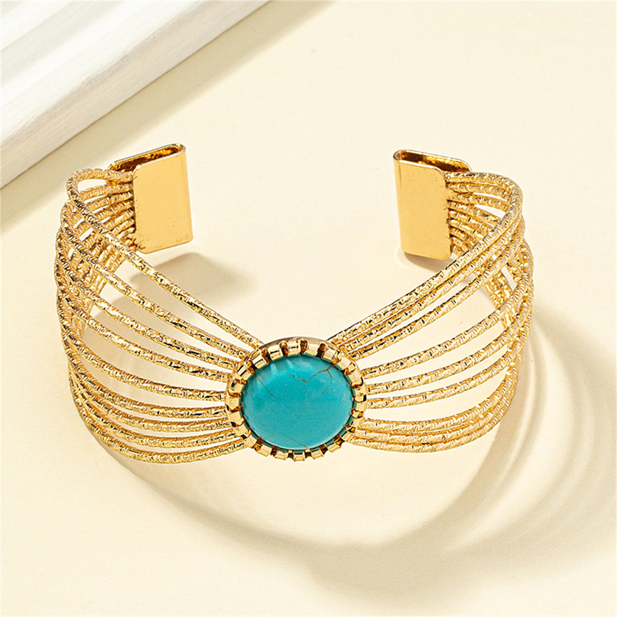 Turquoise & 18K Gold-Plated Layered Cuff