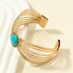 Turquoise & 18K Gold-Plated Layered Cuff