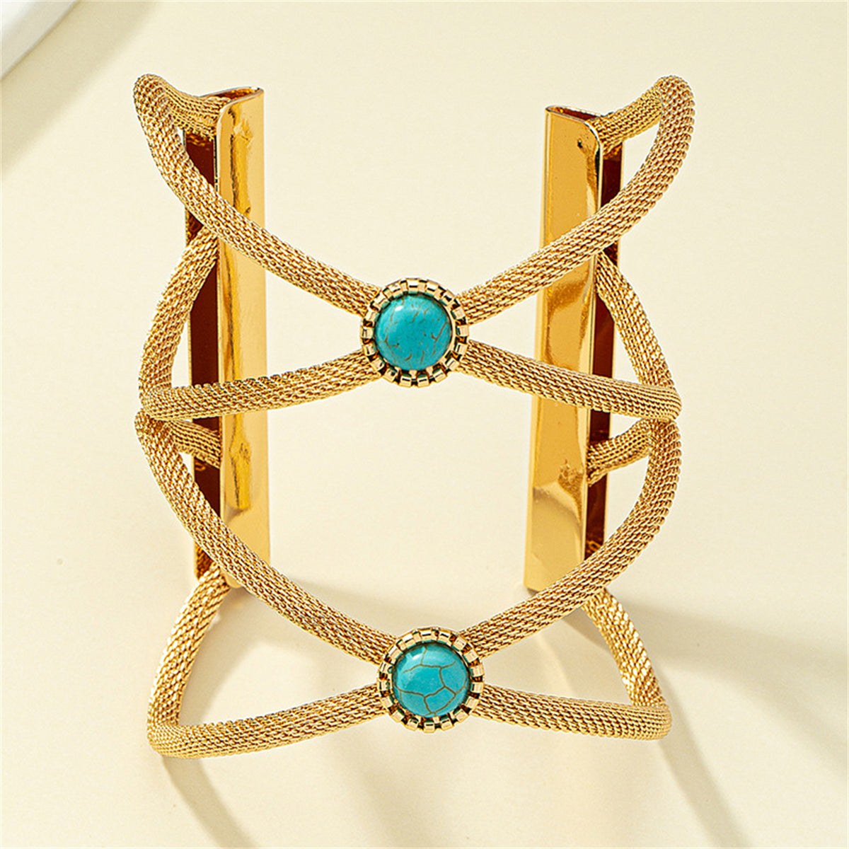 Turquoise & 18K Gold-Plated Double X Cuff
